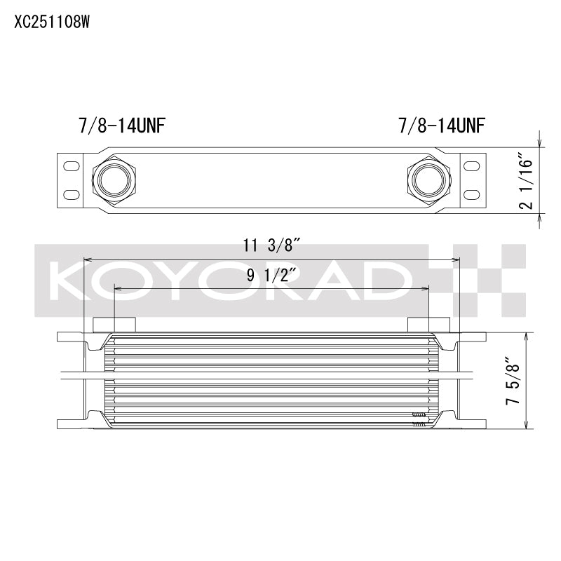 Koyo 25 Row Oil Cooler - 11.25in x 7.5in x 2in, AN-10 ORB