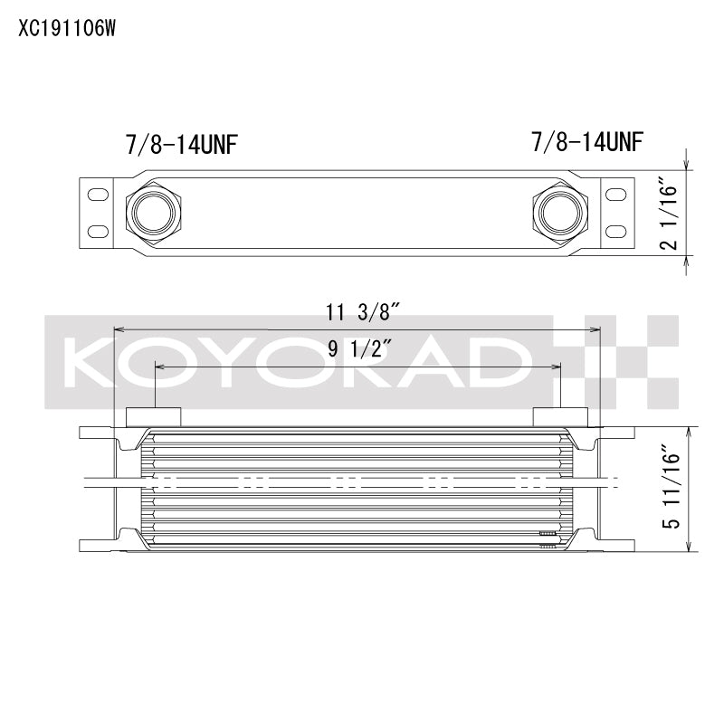 Koyo 19 Row Oil Cooler - 11.25in x 5.75in x 2in, AN-10 ORB