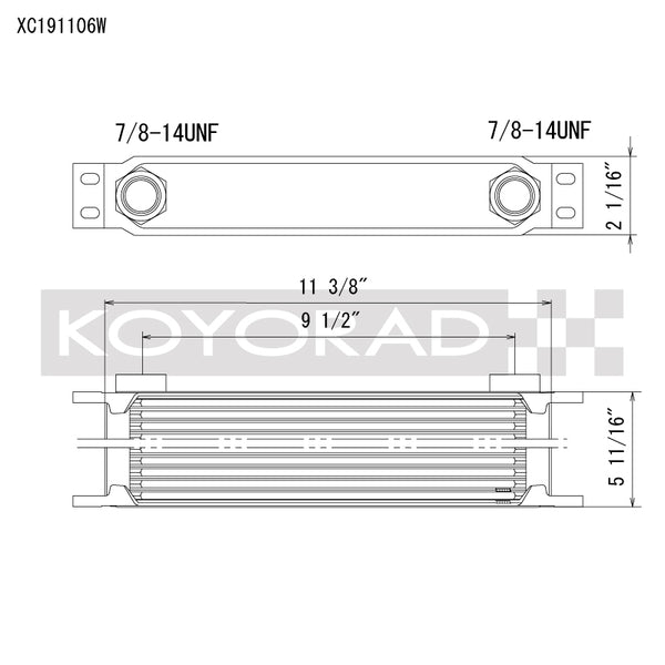 Koyo 19 Row Oil Cooler - 11.25in x 5.75in x 2in, AN-10 ORB