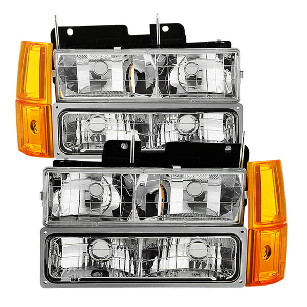 Xtune GMC Yukon 94-99 Headlights w/ Corner & Parking Lights 8pcs Sets -Chrome HD-JH-GCK94-AM-C-SET