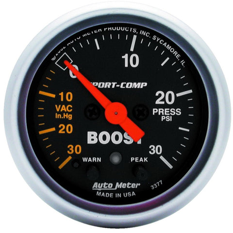 Autometer Sport-Comp 52mm 30 PSI Electronic Peak Memory/Warning Boost Gauge