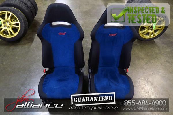 JDM 02-03 Subaru Impreza WRX STi V7 OEM Front & Rear Blue Suede Seats / Rails - JDM Alliance LLC